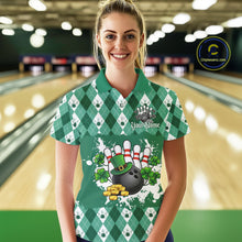 Load image into Gallery viewer, Argyle pattern St Patrick Green Bowling Polo, 1/4 zip shirts for Women Custom team bowling jerseys NQS11535