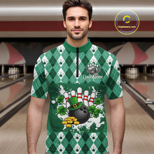 Load image into Gallery viewer, Argyle pattern St Patrick Green Bowling Polo, 1/4 zip shirts for Men Custom team bowling jerseys NQS11535