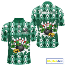 Load image into Gallery viewer, Argyle pattern St Patrick Green Bowling Polo, 1/4 zip shirts for Men Custom team bowling jerseys NQS11535