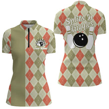 Load image into Gallery viewer, Splits 'n Giggles Women Bowling polo, 1/4 zip Shirt Personalized argyle pattern retro bowling Jerseys NQS9030
