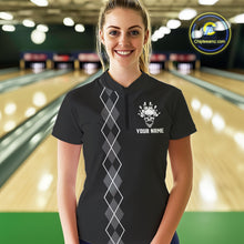Load image into Gallery viewer, Custom Black and White argyle American Flag Skull retro Womens Bowling Shirts patriotic Team Jerseys NQS11131