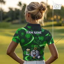 Load image into Gallery viewer, Green shamrock pattern Funny Women Golf Polo Shirts Custom St Patrick's Day Lucky ladies golf outfit NQS11134