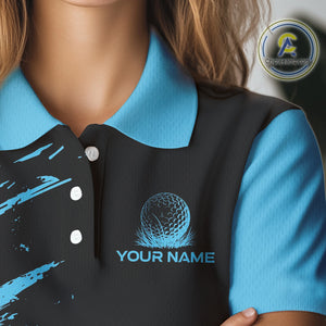 Black and Blue Golf polo shirts For Women Custom name ladies golf outfits, gifts for golf lovers NQS10019
