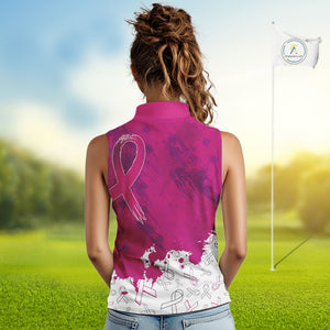 Pink Ribbons pattern Women sleeveless polo shirts custom ladies's breast cancer awareness polo shirts NQS10319