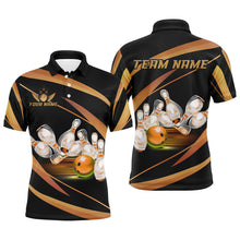 Load image into Gallery viewer, Personalized Black And Gold Bowling Shirts For Men, Custom Team Bowling League Jerseys NQS8347