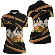 Load image into Gallery viewer, Personalized Black And Gold Bowling Shirts For Women, Custom Team Bowling League Jerseys NQS8347