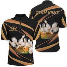 Load image into Gallery viewer, Personalized Black And Gold Bowling Shirts For Men, Custom Team Bowling League Jerseys NQS8347