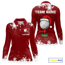 Load image into Gallery viewer, Red Christmas Golf Ball snowflake Women&#39;s Golf Polo shirts Custom Xmas Team Golf Outfits NQS10950