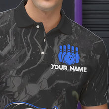 Load image into Gallery viewer, Black Camo Panther Blue Flame Bowling Polo, 1/4 Zip Shirts For Men Custom Bowling Team League Jersey NQS9443