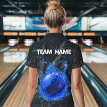 Load image into Gallery viewer, Black Camo Panther Blue Flame Bowling Shirts For Women Custom Bowling Team League Jersey NQS9443
