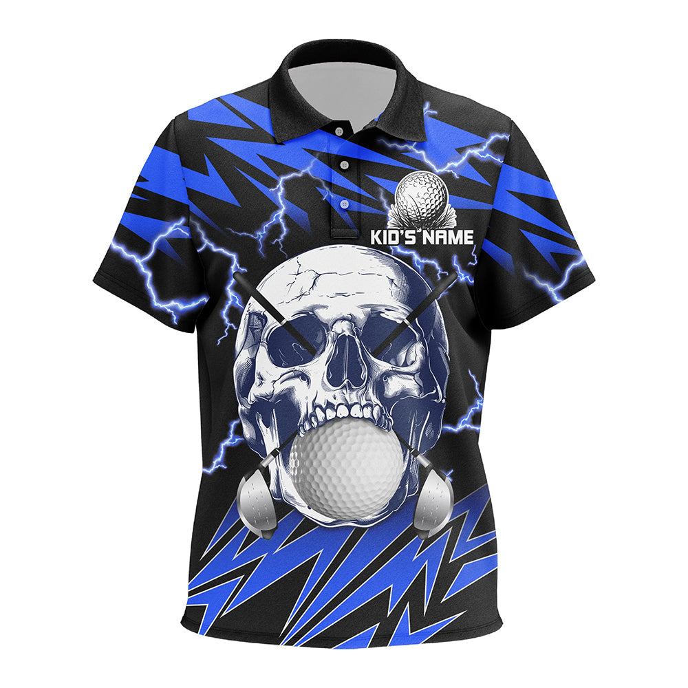 Blue lightning thunder golf skull Kid golf polo shirts custom kid golf attire, cool golf gifts NQS8131
