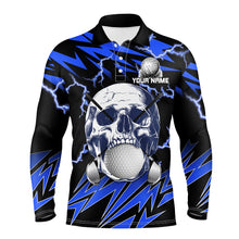 Load image into Gallery viewer, Blue lightning thunder golf skull Mens golf polo shirts custom mens golf attire, cool golf gifts NQS8131
