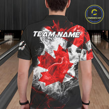 Load image into Gallery viewer, Smoke Canadian Flag Black Bowling Polo, 1/4 Zip shirt for men Custom patriotic Team bowling jersey NQS10323