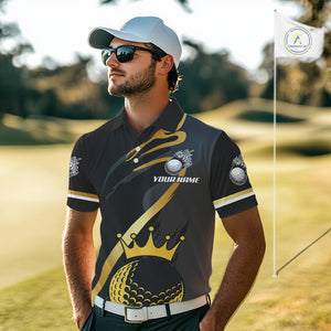 Black and Gold Crown Golf ball Men's golf polo shirts custom team golf tops for men NQS10757