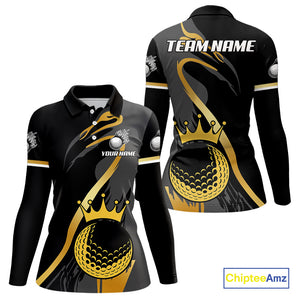 Black and Gold Crown Golf ball Women's golf polo shirts custom team golf tops for ladies NQS10757
