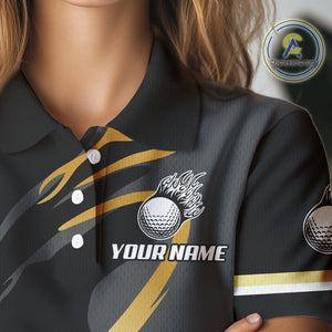Black and Gold Crown Golf ball Women's golf polo shirts custom team golf tops for ladies NQS10757