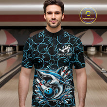 Load image into Gallery viewer, Black and Blue Camo Shark Bowling Polo, Quarter Zip Shirt For Men Custom Team Shark Bowling jerseys NQS11338