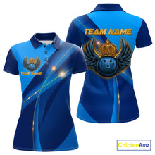 Load image into Gallery viewer, Blue and Gold Crown Bowling ball wings Bowling Shirts For Women Custom Bowling Team Outfits NQS10550