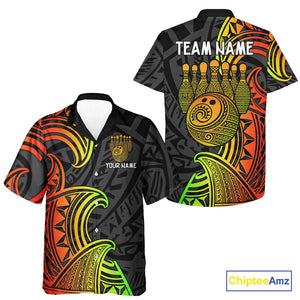 Personalized Black and Colorful Tribal pattern Bowling Hawaiian Shirt Custom Team Bowling Jersey NQS10764