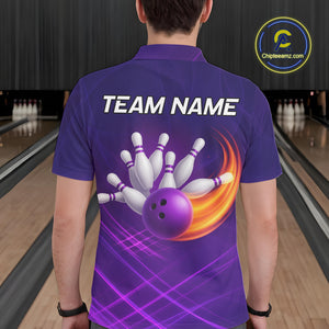 Purple Flame Bowling Polo, Quarter Zip Shirts For Men Custom Team Bowling Jersey Uniform NQS10768