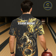 Load image into Gallery viewer, Black and Gold Lion Bowling Button-up Shirt Custom Lion Bowling Team Hawaiian jerseys NQS11682