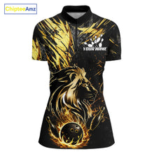 Load image into Gallery viewer, Black and Gold Lion Bowling Polo, 1/4 Zip Shirt for Women Custom Lion Bowling Team jerseys NQS11682