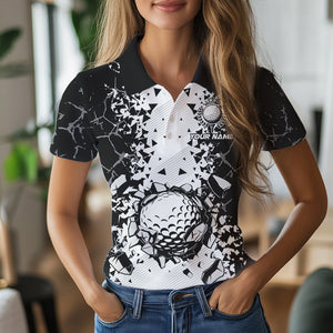 Black and White broken Golf ball Polo shirt for Women Custom Team golf uniform ladies golf tops NQS9787