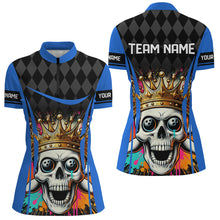 Load image into Gallery viewer, Black argyle pattern colorful Skull Custom Bowling Shirt for Women Personalized Bowling Team Jerseys NQS8380