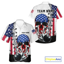 Load image into Gallery viewer, American Flag Skull Bowling Button-up Shirt Custom Patriotic Hawaiian Bowling Team jerseys NQS11694