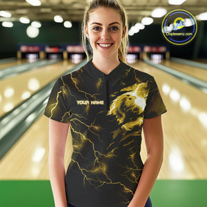 Yellow lightning thunder bowling American flag Eagle custom Womens Bowling Polo, Quarter Zip Shirts NQS10557