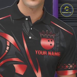 Black and Red crown Bowling ball Polo, Quarter Zip Shirts for Men Custom Bowling Team jerseys NQS10047