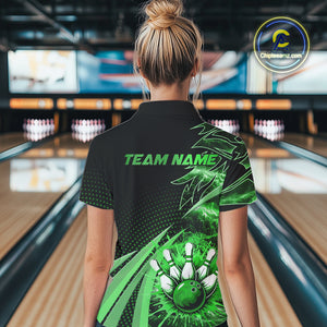 Black and Green Bowling Polo, 1/4 zip shirts For Women Custom Team Bowling Jerseys, Gift For Bowlers NQS10787