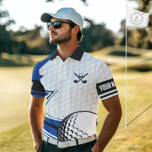Blue & white golf ball short sleeve, long sleeve golf polo shirts custom name golf gifts for men NQS10214