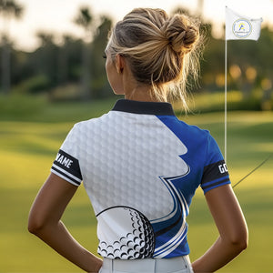 Blue & white golf ball short sleeve, long sleeve golf polo shirts custom name golf gifts for Women NQS10214