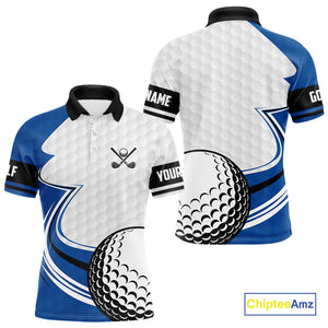 Blue & white golf ball short sleeve, long sleeve golf polo shirts custom name golf gifts for men NQS10214