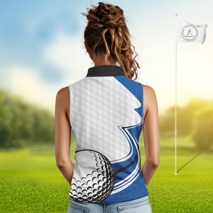 Blue & white golf ball sleeveless golf polo shirts custom name golf gifts for Women NQS10214