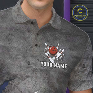 Gray Grunge Texas Flag Bowling Polo, Quarter Zip shirt for men Custom patriotic Team bowling jersey NQS10579