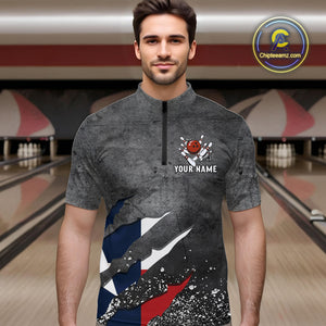 Gray Grunge Texas Flag Bowling Polo, Quarter Zip shirt for men Custom patriotic Team bowling jersey NQS10579