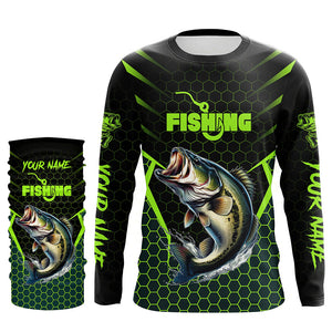 Black and Green Largemouth Bass Fishing Custom team name UV protection long sleeves fishing shirts NQS9311