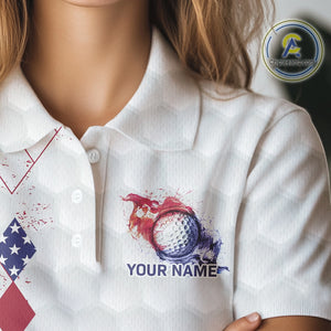 Red, White & Blue argyle American Flag Women golf polo shirt custom patriotic golf apparel for ladies NQS9814