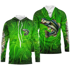 Bass fishing green camo customize name performance long sleeves Fishing shirts for men, women, kid NQS6061