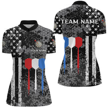 Load image into Gallery viewer, Black and White American Flag Dart Polo, Quarter Zip Shirt For Women Custom Patriotic Dart Shirts NQS9107