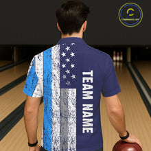 Load image into Gallery viewer, Blue Grunge American Flag Bowling Hawaiian Shirt Custom patriotic Bowling Team League Shirt NQS11176