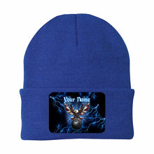 Load image into Gallery viewer, Blue lightning thunder bowling American flag Eagle custom Rectangle Patch Bowling Knit Beanie Hat NQS10800