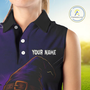 Funny Purple Skull Halloween Women Sleeveless polo shirts Custom Halloween team ladies golf wear NQS10804
