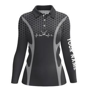 Black Camo Golf heartbeat Womens Golf Polo Shirts Custom Ladies Golf Tops, unique golf gifts NQS9116