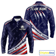 Load image into Gallery viewer, American Flag Camo Golf Polo Shirts For Men Custom patriotic mens golf shirts, golfer gifts | Navy NQS11181