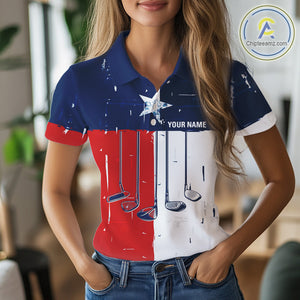 Texas Flag Golf Clubs Women Golf polo shirt Custom patriotic ladies golf top, personalized golf gifts NQS10381