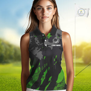 Black and Green Camo pattern Womens Sleeveless Polo Shirts custom ladies golf tops, cool golf gifts NQS9827