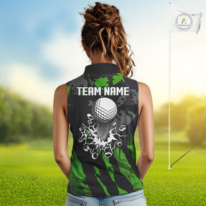 Black and Green Camo pattern Womens Sleeveless Polo Shirts custom ladies golf tops, cool golf gifts NQS9827